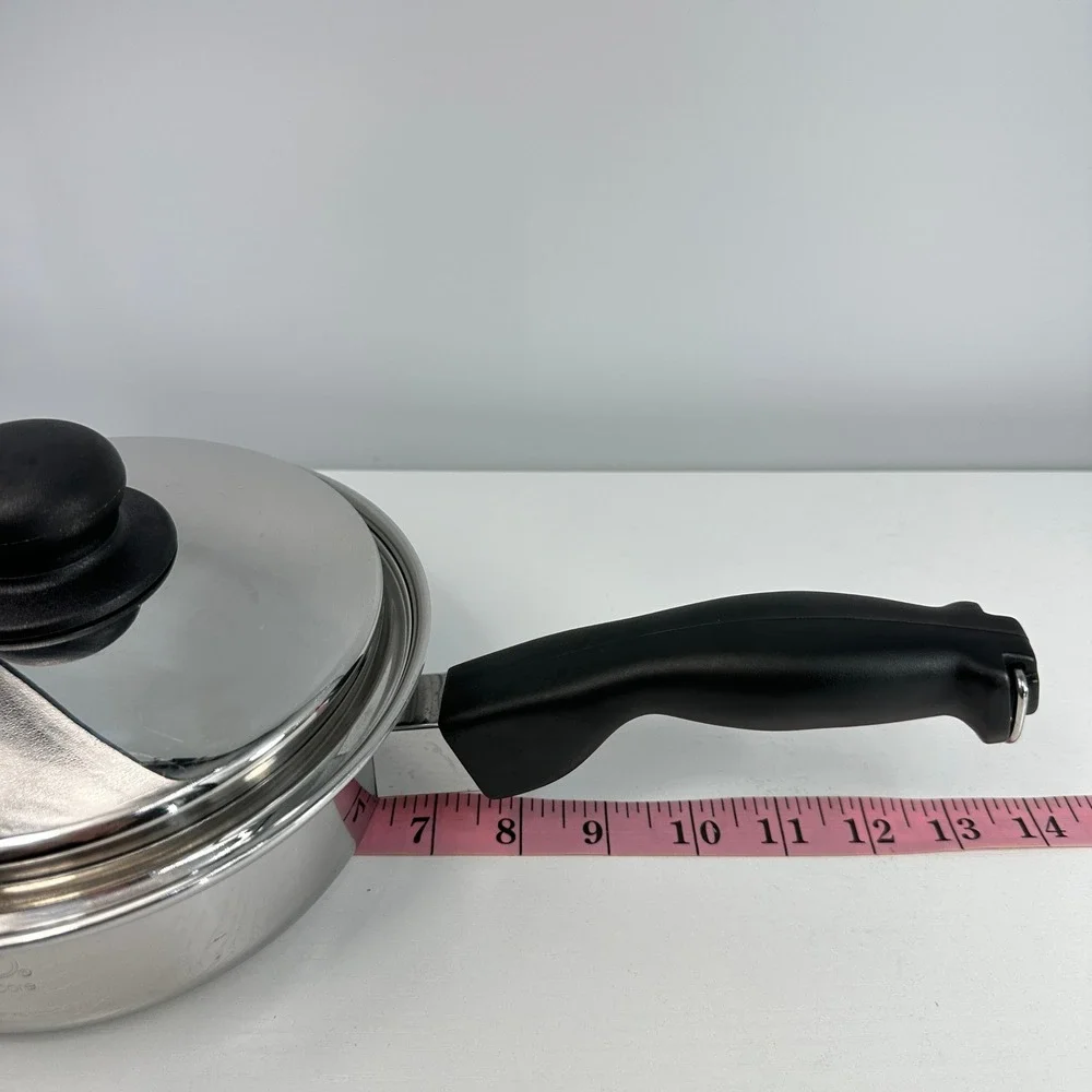 Cutco 2 QT 5 Ply Aluminum Core Stainless Saucepan with Lid  USA Silver Black 7in